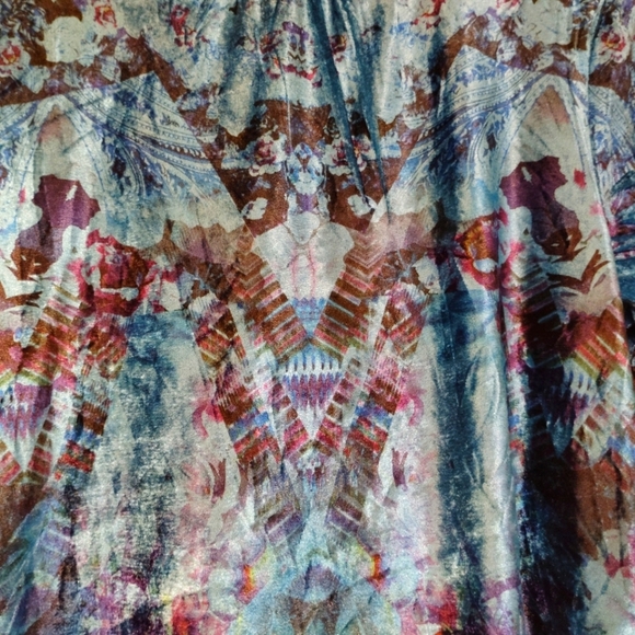 One World Velvet Tunic Top Blouse 3/4 Sleeve Blue Turquoise Medium M Boho Sequin - Picture 10 of 13